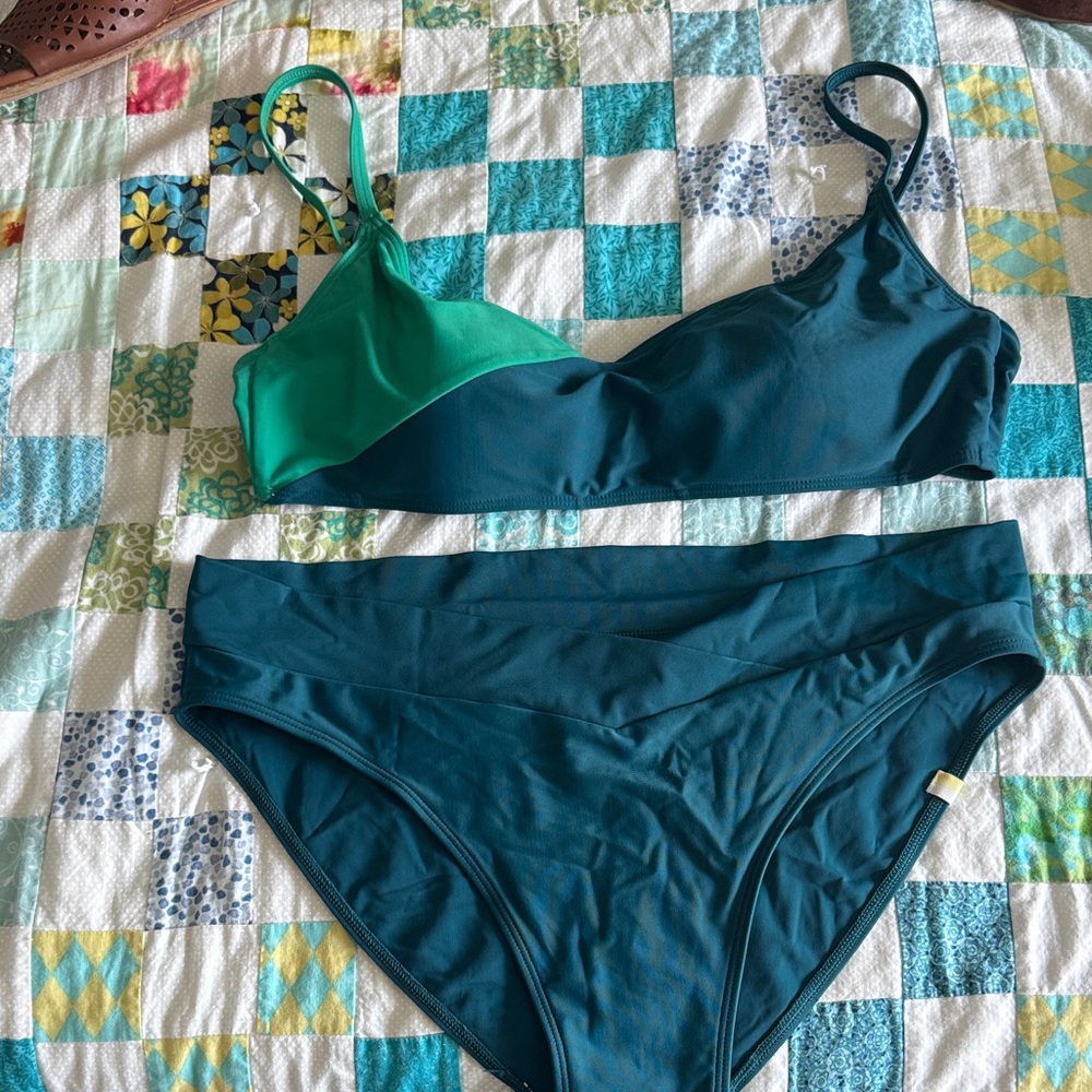 summersalt Two-Tone Green & Teal Bikini Set